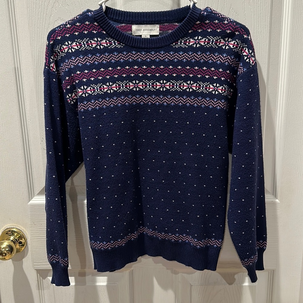 Free Assembly girls fair isle Crewneck Sweater Long Sleeves Midweight L 10-11